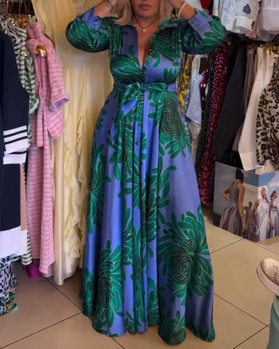 Kleid Langarm V-Ausschnitt tailliert Swing