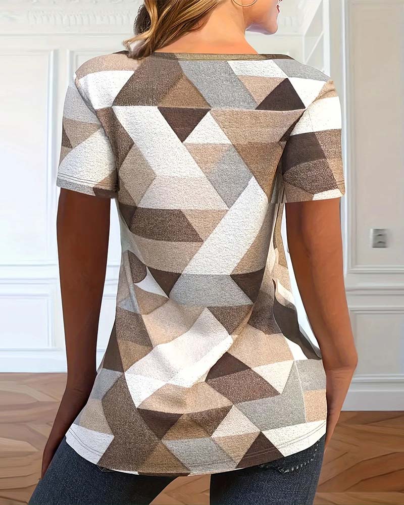 T-Shirt Mit Casual Farbblock U-förmigem Halsausschnitt