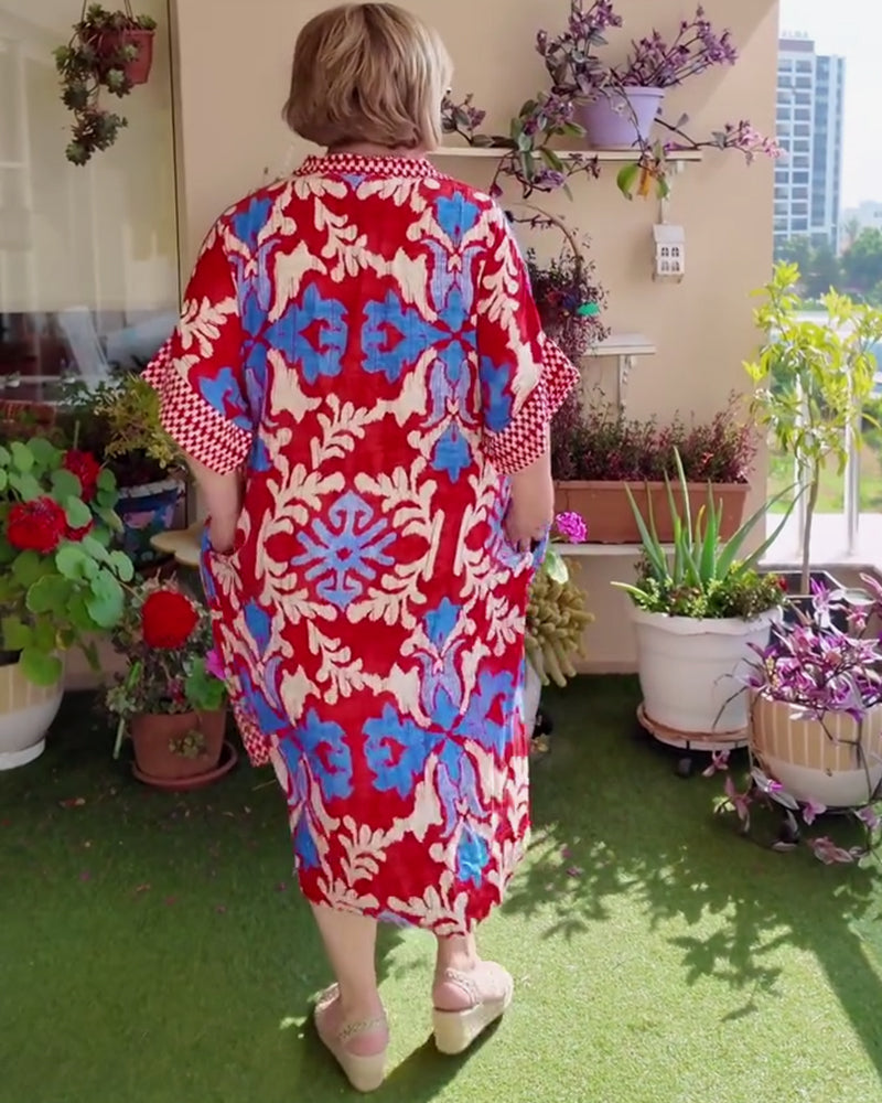 Kleid Mode Revers Gedruckt Locker