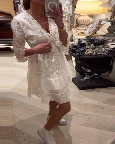 Kleid Trompetenärmel Spitze Hohles Design Schleife