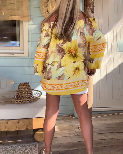 Bluse Off-Shoulder Resort-Print