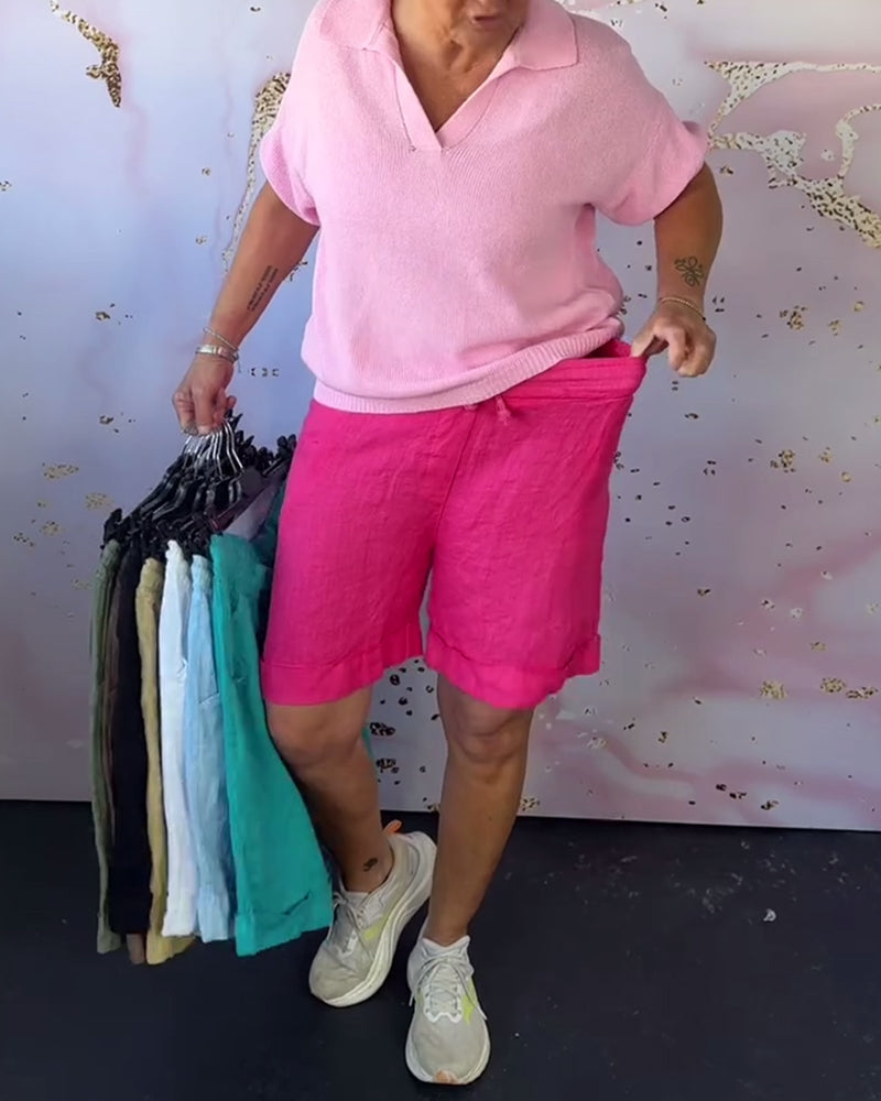 Shorts einfarbig baumwolle und leinen lässig