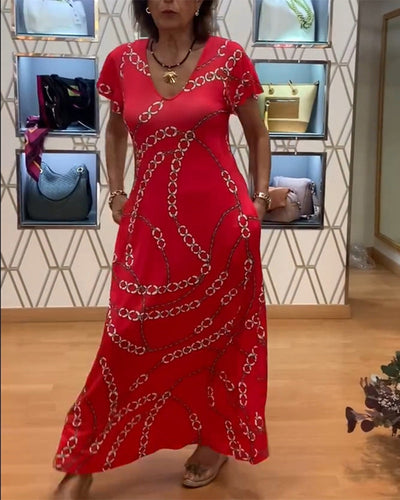 Maxikleid mit V-Ausschnitt und Kettenprint