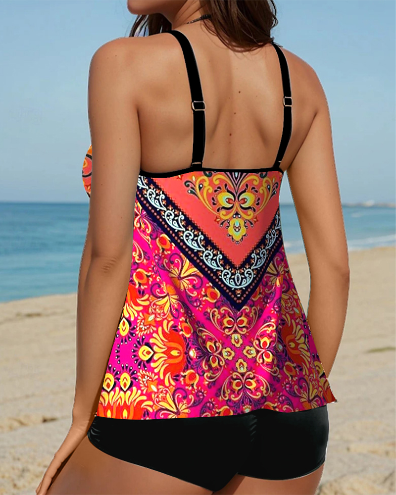 Tankini Ärmellos Bedruckt Zweiteilig
