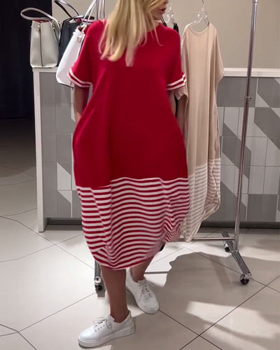 Kleid Kontraststreifen Kurzärmlig Casual