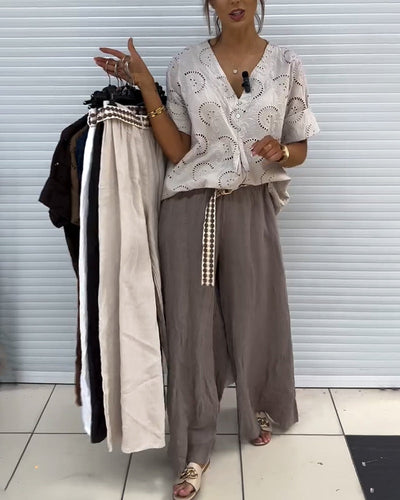 Bluse V-Ausschnitt Französisch Cut-Out