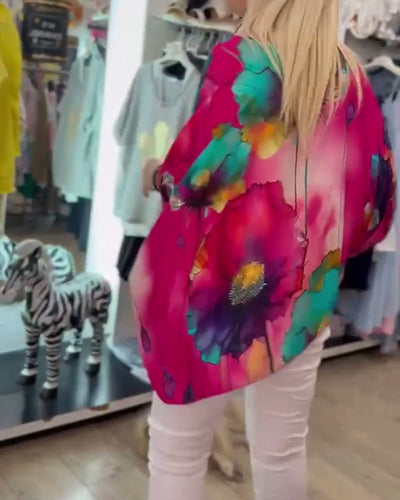 Bluse Fledermausärmel Halber Ärmel Druck