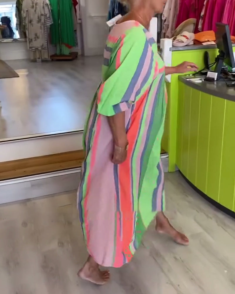 Kleid V-Ausschnitt Laternenärmel Geometrischer Druck Übergroß