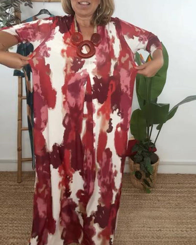 Kleid Elegant V-Ausschnitt Bedruckt Schlitz