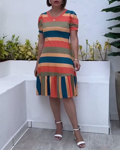 Kleid lässig Kurzarm gestreift