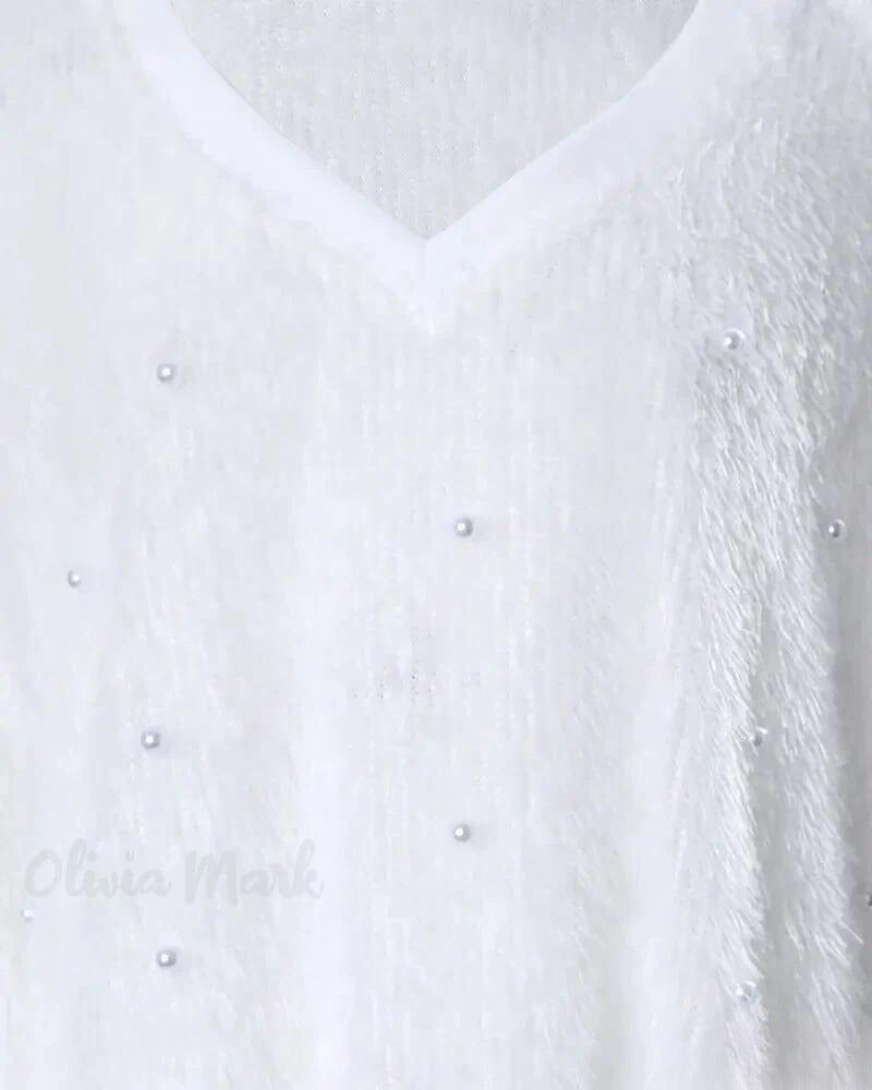 Flauschiger Pullover mit V-Ausschnitt für Frauen