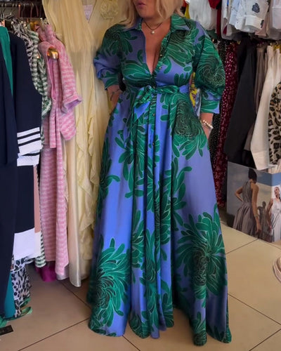 Kleid Langarm V-Ausschnitt tailliert Swing