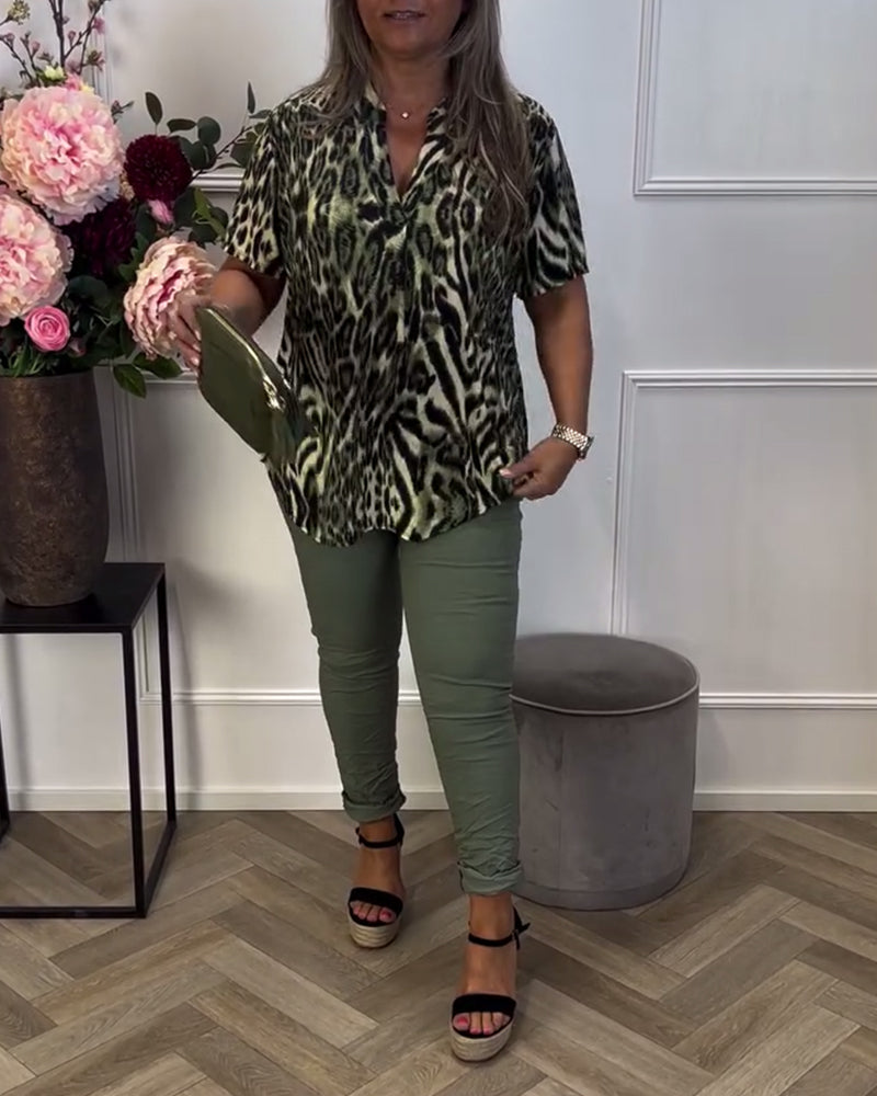 Bluse Modisch Leopardenmuster Kurzarm