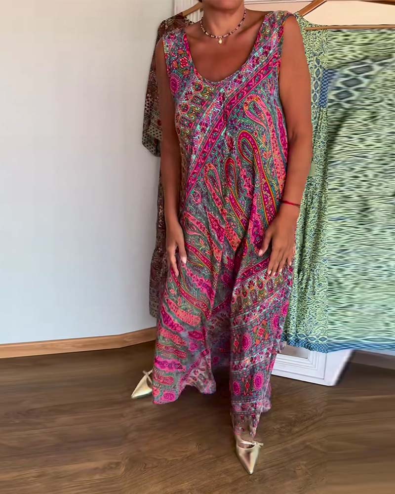 Kleid Ärmellos Locker Kaschmir Druck