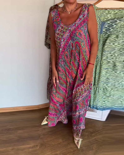 Kleid Ärmellos Locker Kaschmir Druck