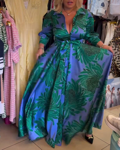 Kleid Langarm V-Ausschnitt tailliert Swing