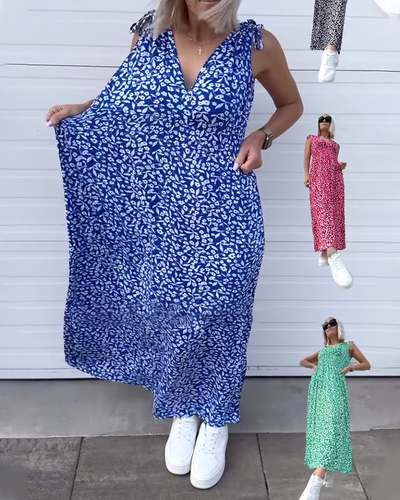 Kleid Ärmellos Taille Geblümt Lang