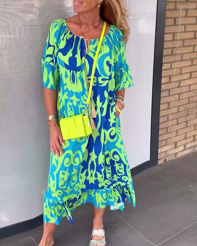 Kleid Glockenärmel Urlaubsdruck