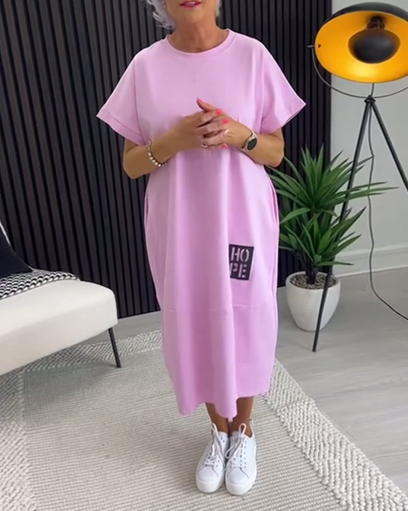 Kleid Kurzarm Lässig Gerade Tasche