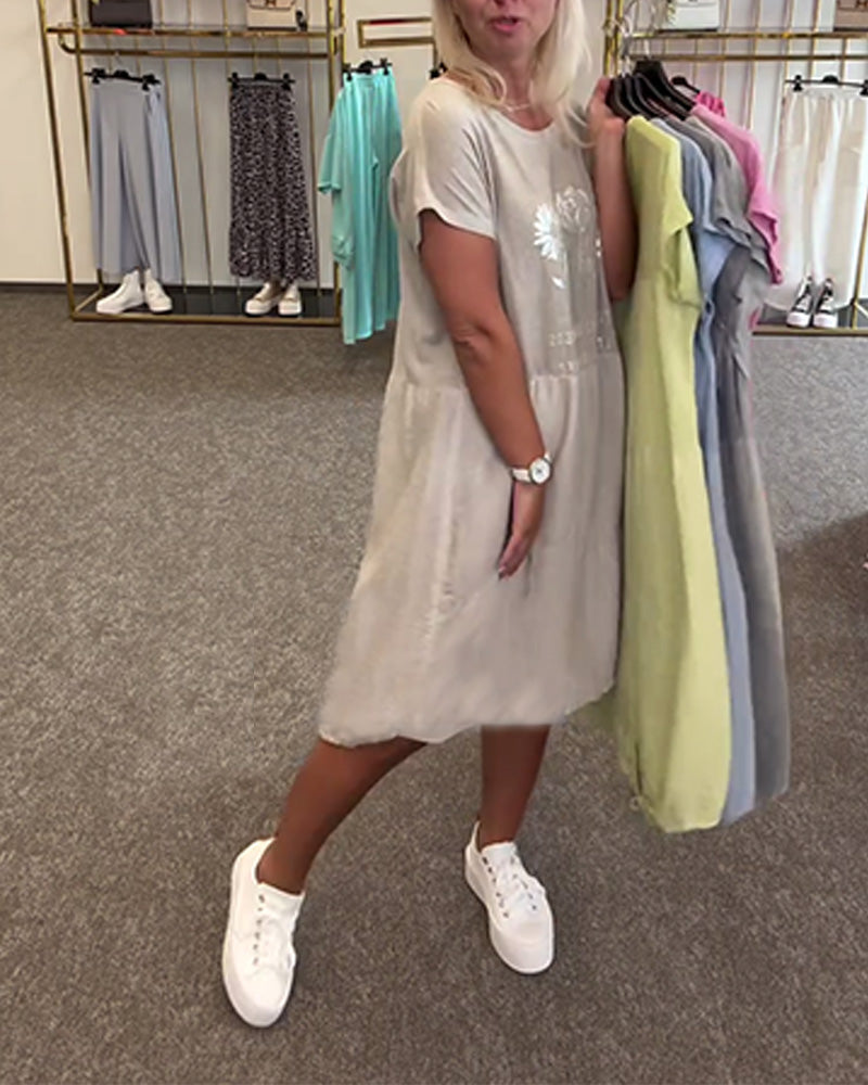 Kleid Casual Kurzärmlig Buchstabendruck