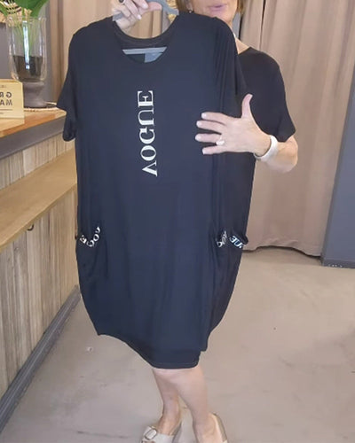 Kleid Casual Kurzärmlig Locker Buchstabe Druck