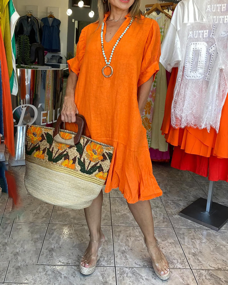 Kleid Revers Casual Kurzarm A-Linie