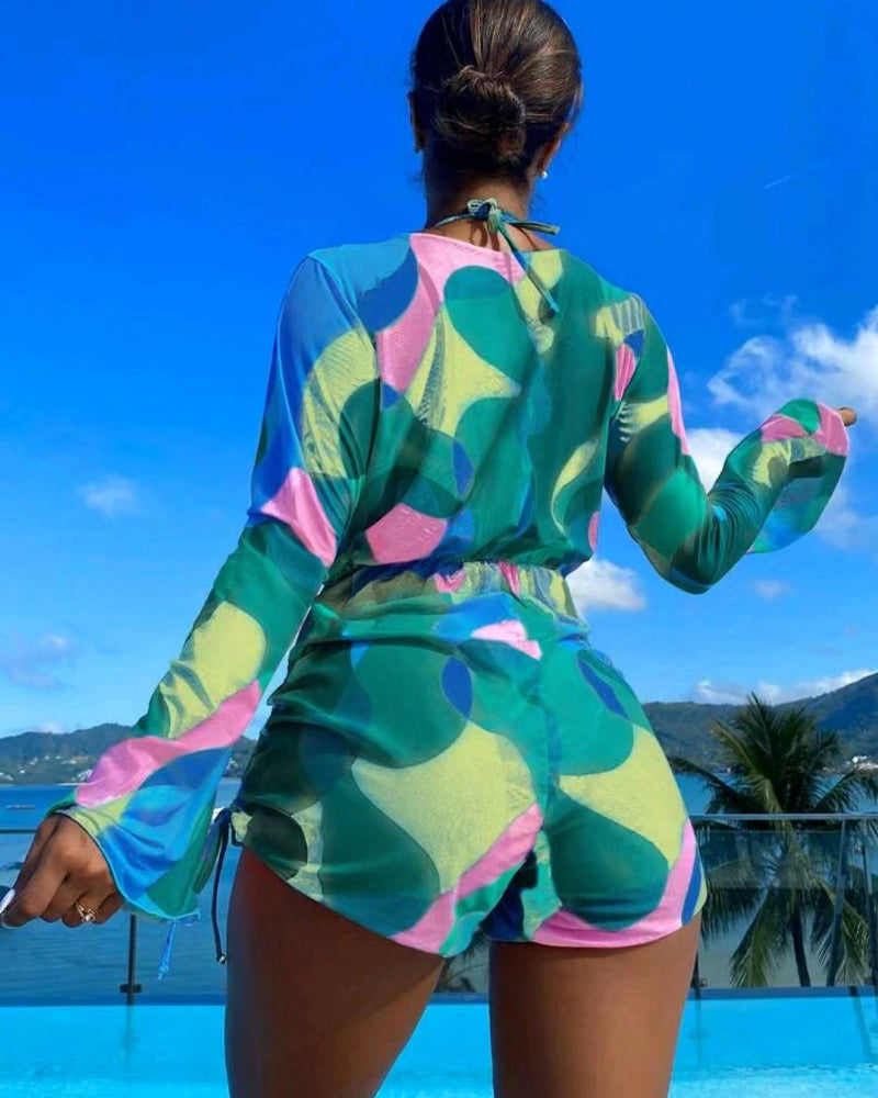 Badeanzug Überwurf Bedruckt Bikini Dreiteilig