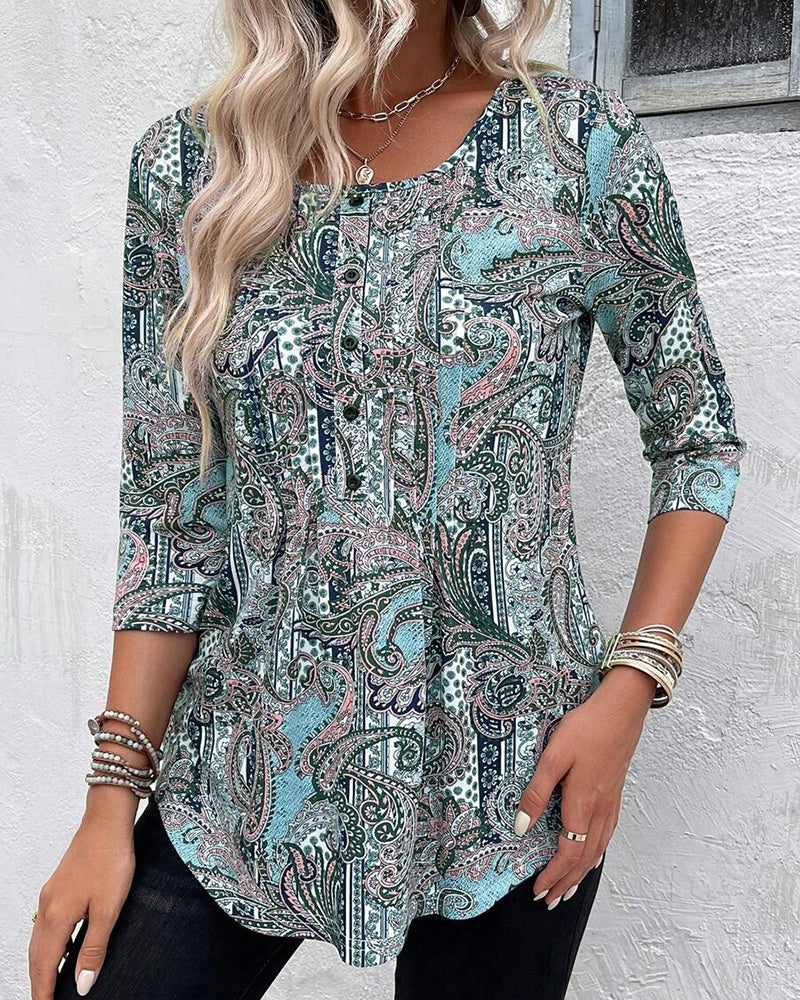 Bluse Dreiviertelarm Vintage Druck