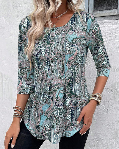 Bluse Dreiviertelarm Vintage Druck