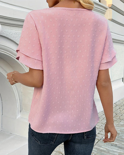 Bluse Blütenärmel Unifarben Kurzarm