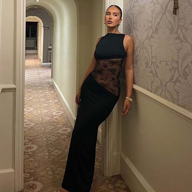 Nora | Lange Transparente Spitzenkleid