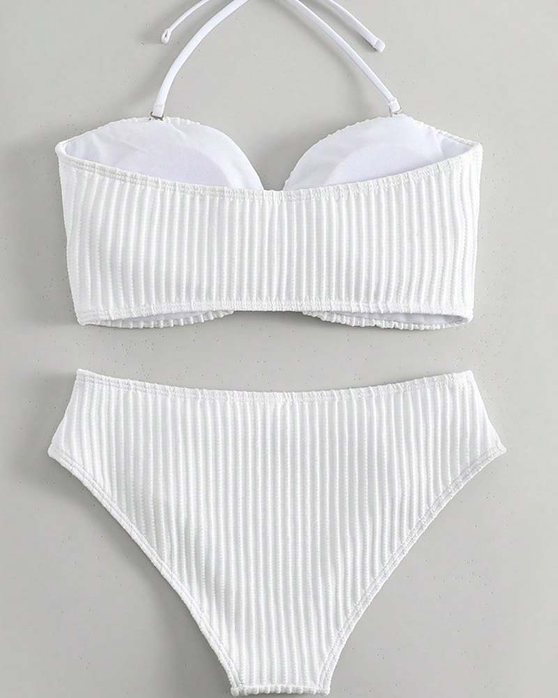 Badeanzug Halter Uni-Farben Gestreift