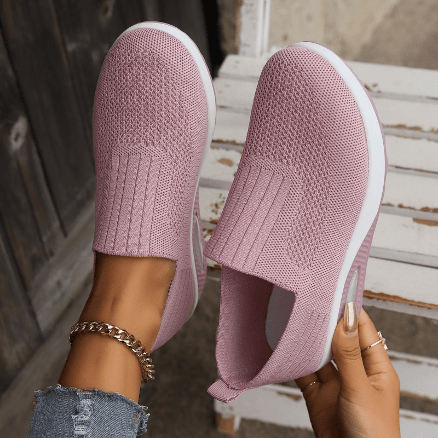 Damen Slip-On Mesh Turnschuhe für Alle Jahreszeiten