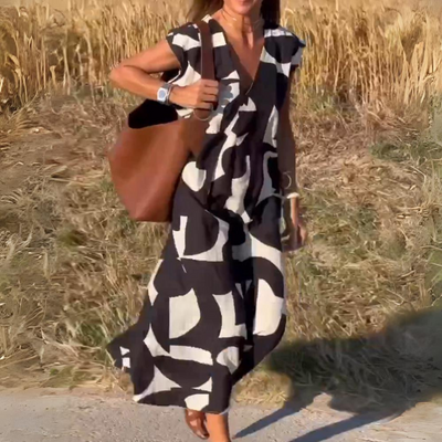 ELENA | BEDRUCKTES KLEID MIT V-AUSSCHNITT