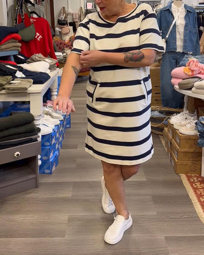 Kleid Rundhals Kurzarm Gestreift