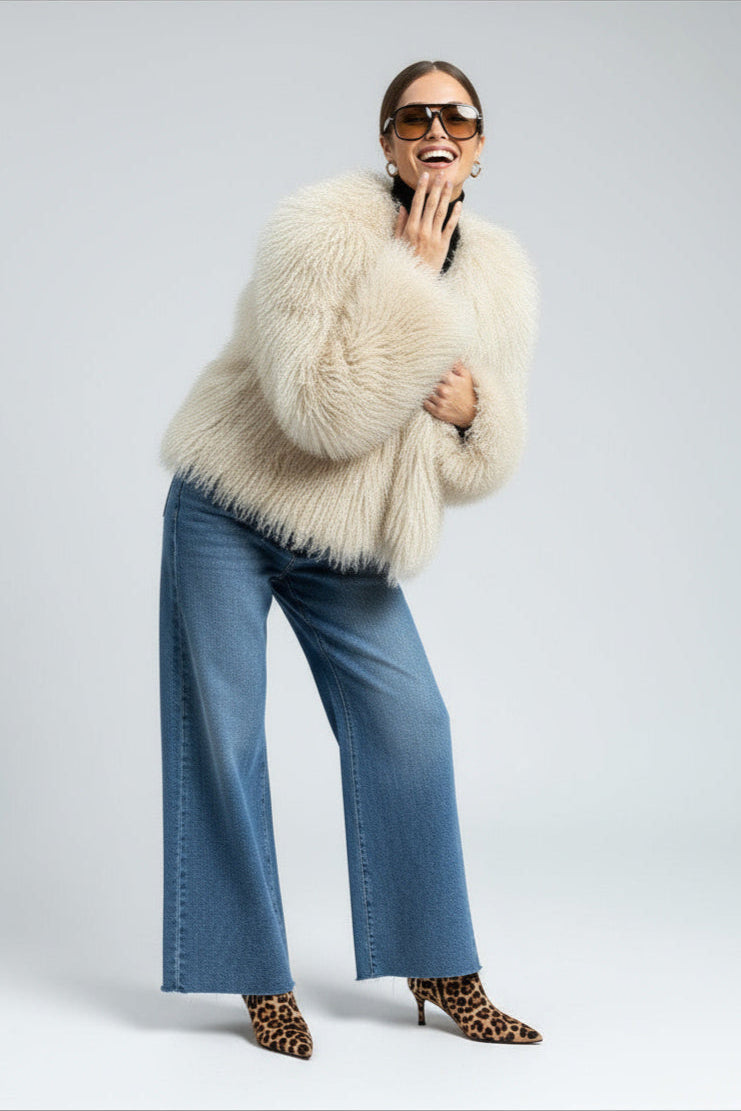 Olivia | Damen Kunstpelzmantel Langarm Mit Statement Kragen