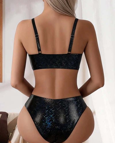 Bikini Schlangenprint Brustbinde Hohe Taille Dreieck