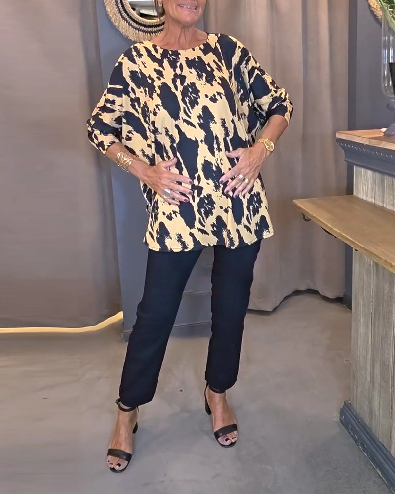 Bluse Rundhalsausschnitt Bedruckt Schlitz