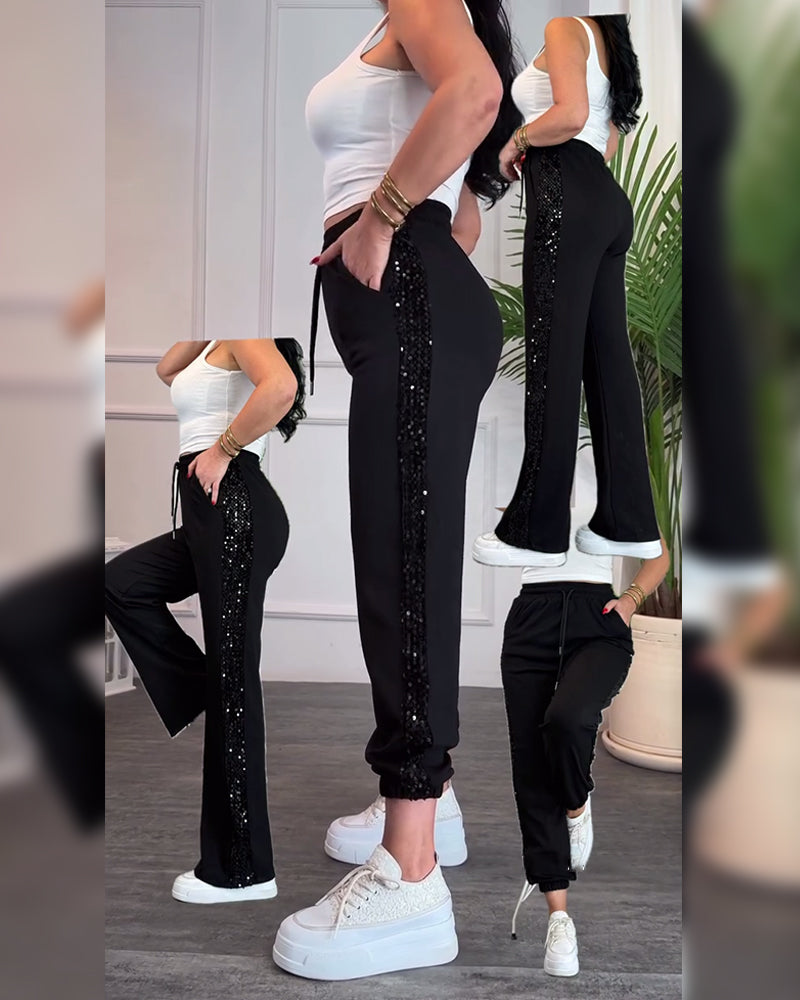 Hose mit Kordelzug Pailletten Track