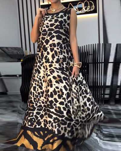 Kleid Elegant Ärmellos Leopardenprint