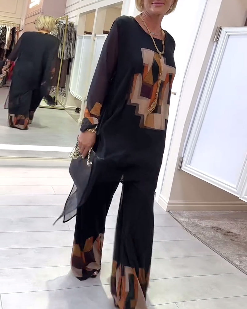 Anzug elegant langärmlig bedruckt mit weitem Bein