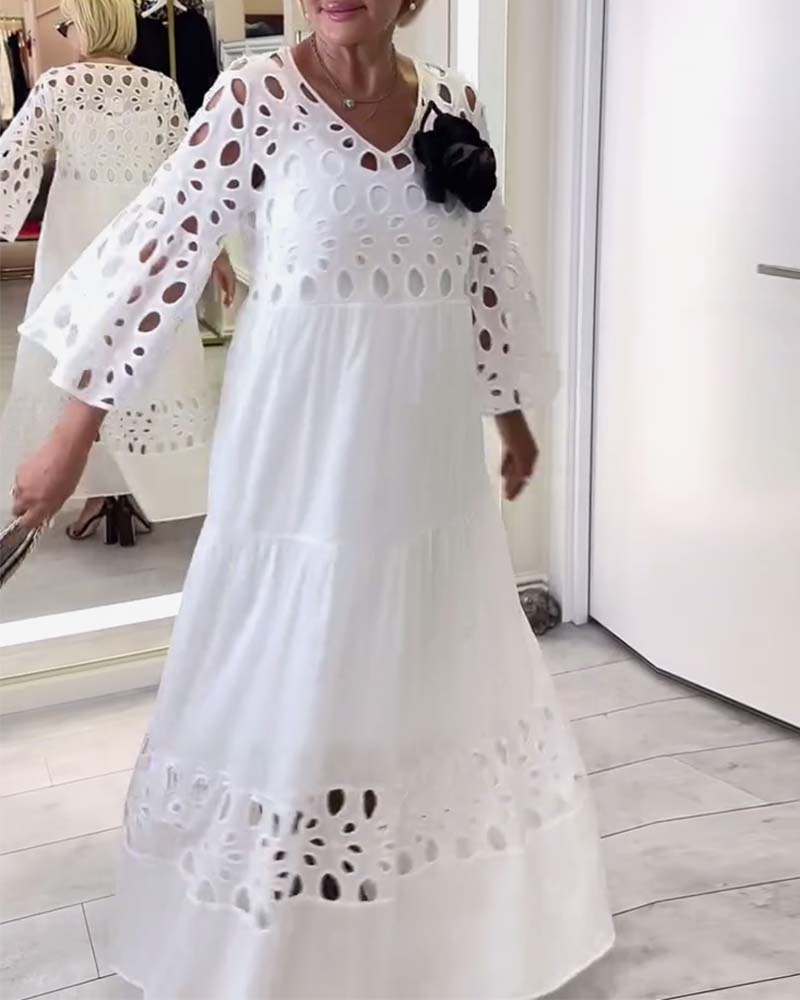 Kleid elegant einfarbig Spitze Loch