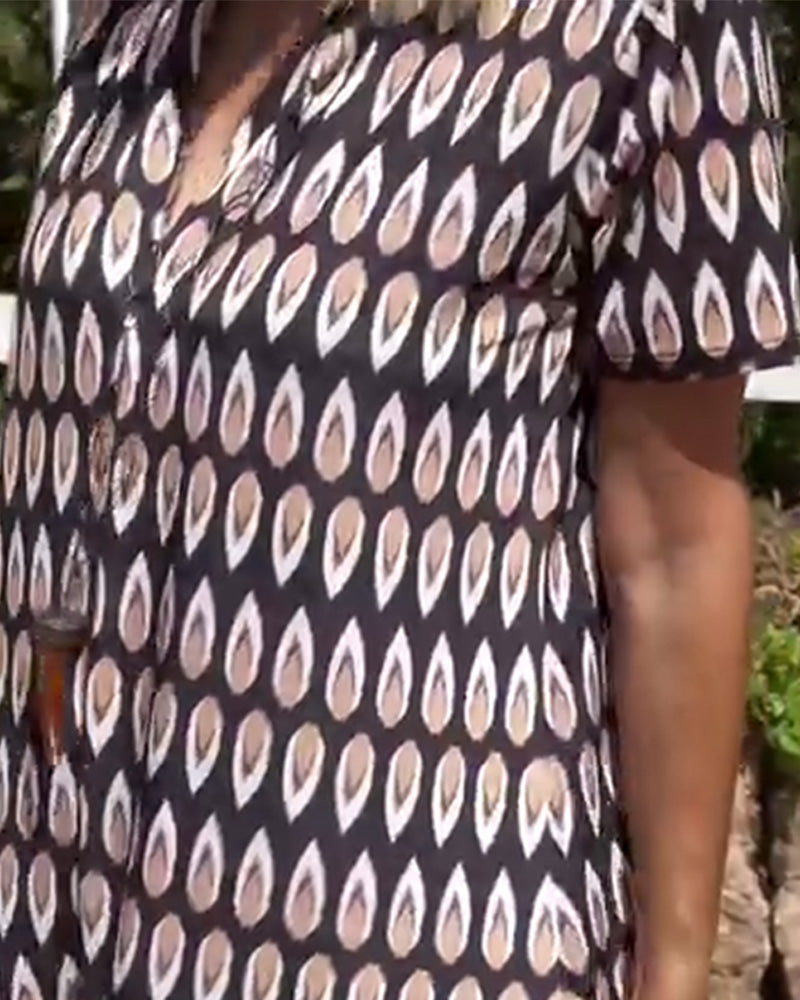 Kleid V-Ausschnitt Bedruckt Kurzärmelig Gerade Maxi