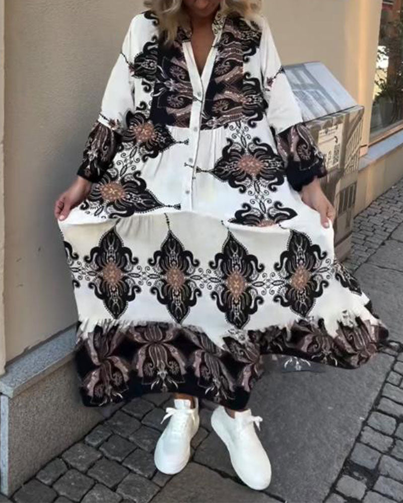 Kleid Trompetenärmel Stehkragen Retro