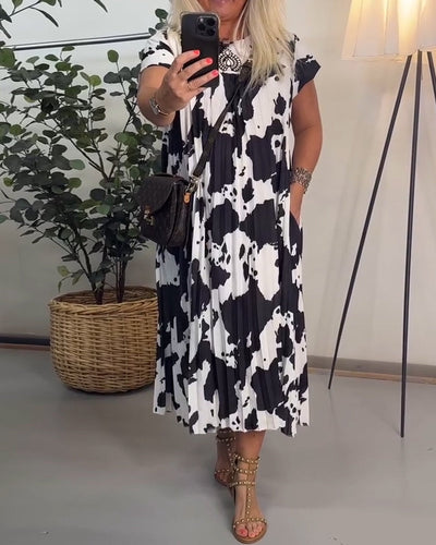 Kleid Bedruckt Weit Kurzärmlig