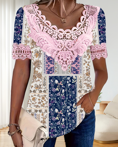 Bluse Spitzenmuster Patchwork