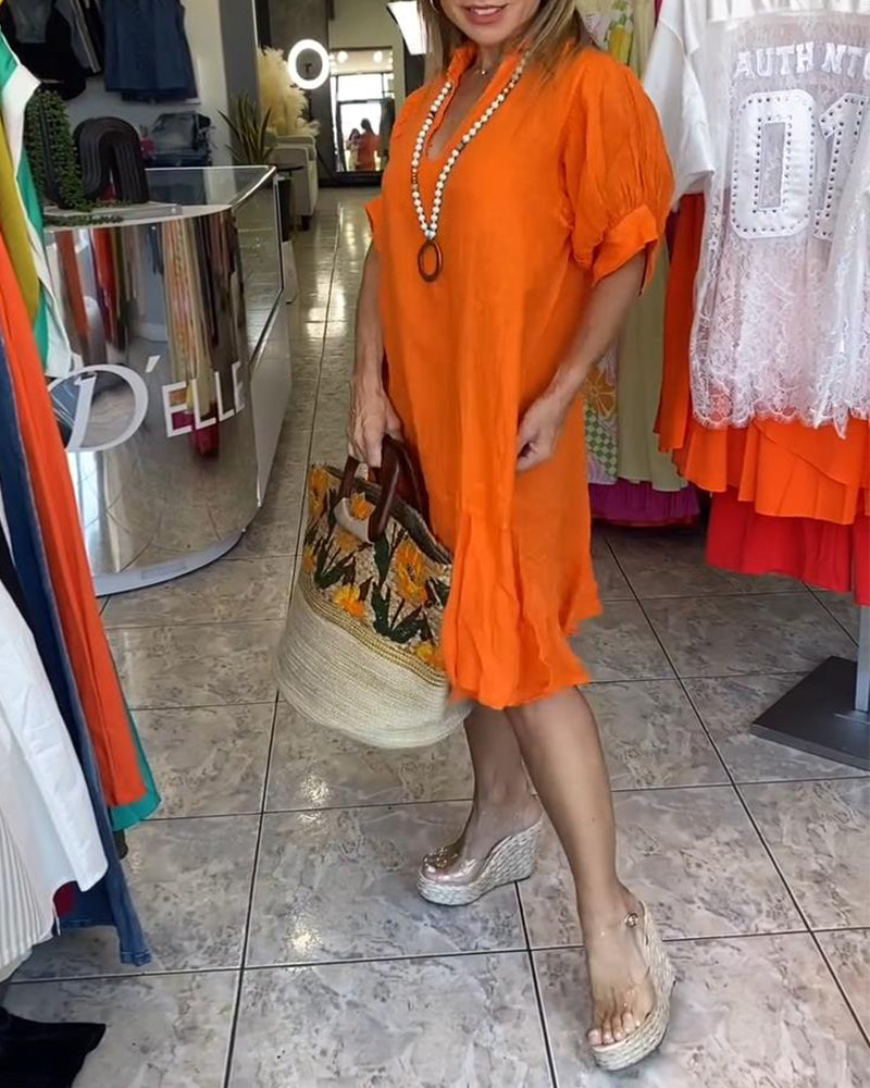 Kleid Revers Casual Kurzarm A-Linie