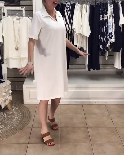 Kleid Kragen Einfarbig Sportlich Polo