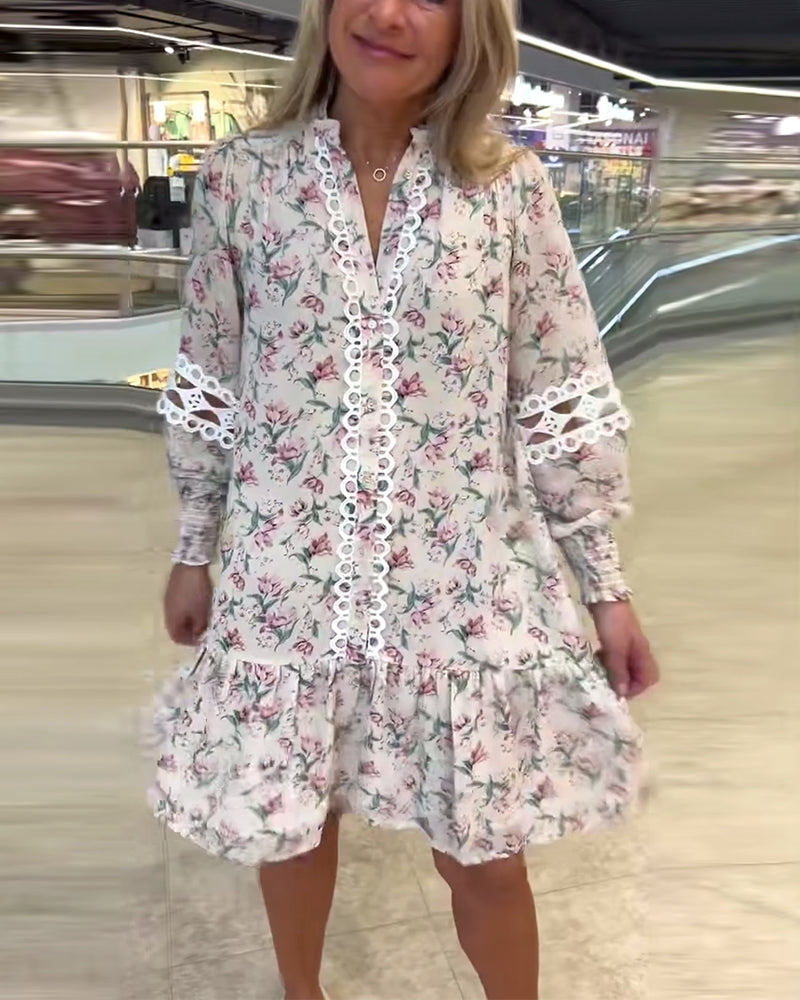 Kleid Laternenärmel Blumen Langarm