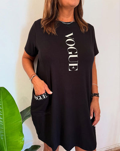 Kleid Casual Kurzärmlig Locker Buchstabe Druck